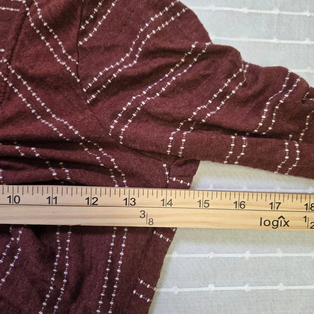 Rust Brown Ruched Drawstring V-Neck Top Cottagecore Boho Dotted Stripe Large - Picture 7 of 9